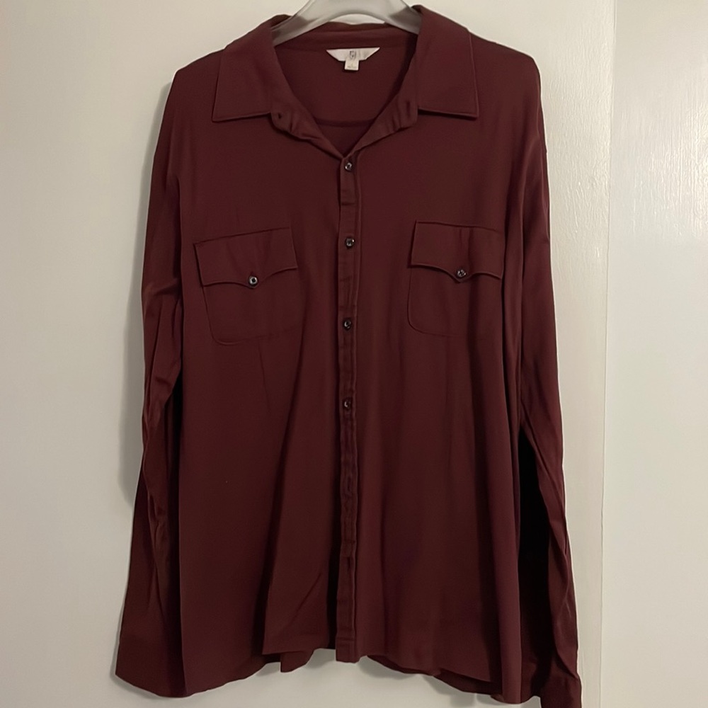 NWOT apt 9 long sleeve button down burgundy size XL‎